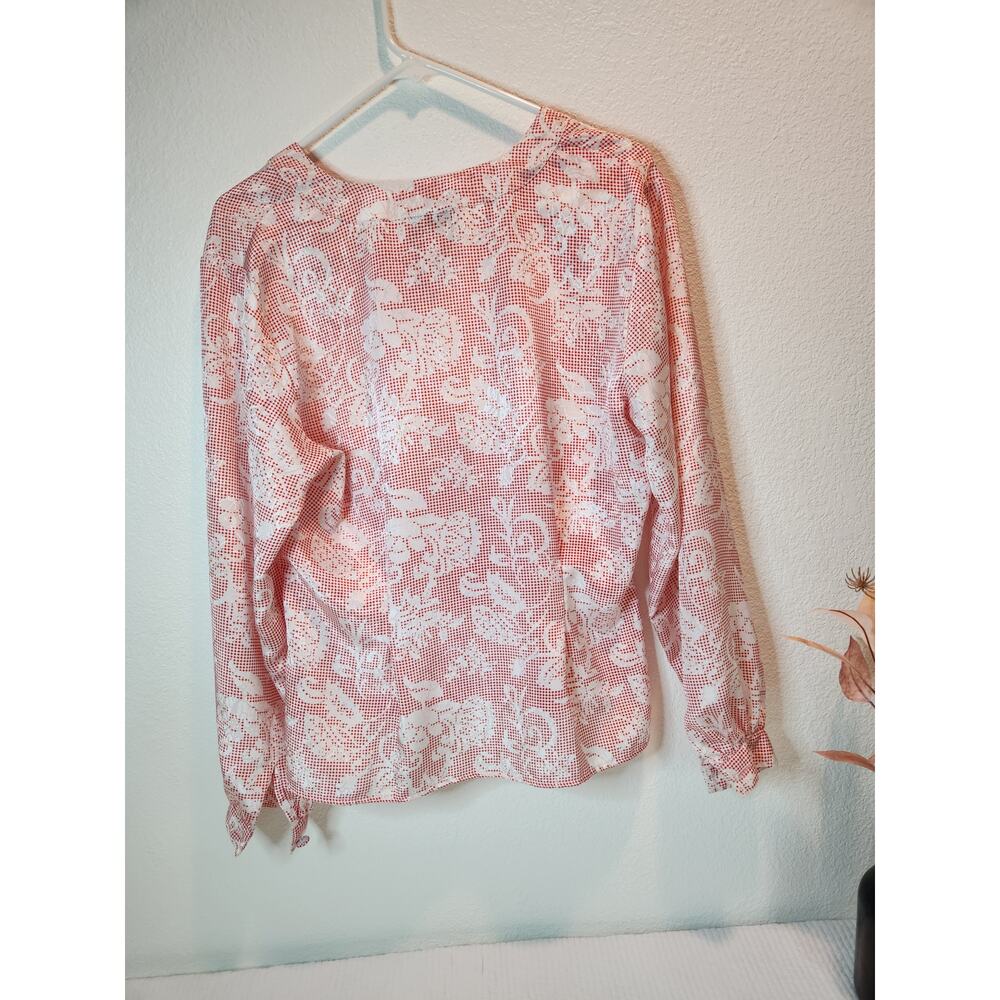 Vintage Notations Red White Button Front Blouse S… - image 2